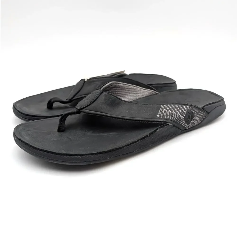 OluKai Tuahine Waterproof Flip Flop Sandals Open Toe Men's Black Size USM13 EU46